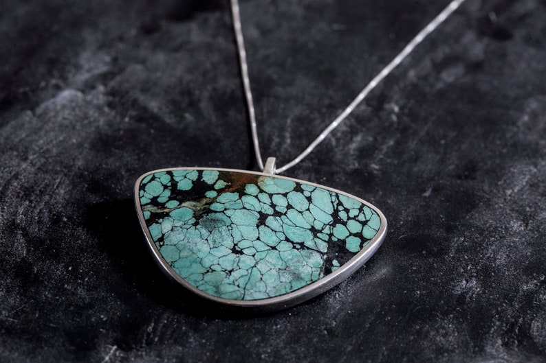 Turquoise Pendant, Triangle Pendant, Natural Turquoise, Arizona Turquoise, Statement Pendant, Large Pendant, Vintage Turquoise Pendant image 7