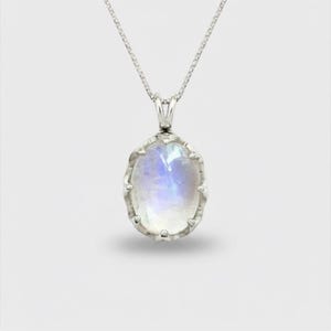 Oval Moonstone Pendant, Natural Rainbow Moonstone, June Birthstone Neckalce, Vintage Statement Necklace, Large Stone Pendant, Rare by Adina