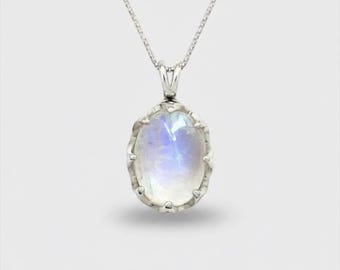 Ciondolo ovale in pietra di luna, pietra di luna arcobaleno naturale, collana con pietra portafortuna di giugno, collana vintage di tendenza, ciondolo con pietra grande, raro di Adina