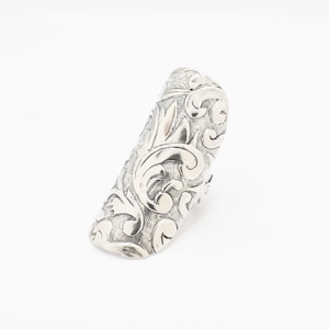 Long Silver Ring, Shield Ring, Armor Ring, Solid Silver Ring, Statement Ring, Vintage Ring, Boho Ring, Ornament Ring, Sterling Silver Ring