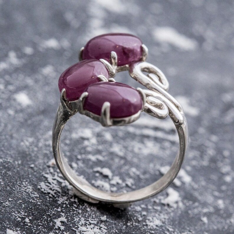 Ruby Statement Ring, Natural Ruby, Three Stone Ruby Ring, Large Ruby Ring, Red Vintage Ring, July Birthstone, Gift For Her, Rare By Adina image 3