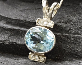 Blue Topaz Necklace, Natural Blue Topaz, December Birthston, Blue Vintage Necklace, Oval Topaz Pendant, Bezel Pendant, Rare by Adina