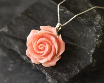 Coral Rose Pendant - Etsy