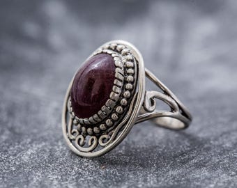 Antique Ruby Ring, Natural Ruby Ring, Red Ruby Ring, July Birthstone Ring, Big Ruby Ring, Ruby Statement Rings, Silver Ring, Rare by Adina