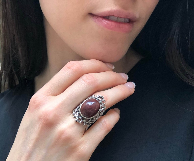 Large Ruby Ring, Natural Ruby, Statement Ring, Vintage Ring, Large Red Ring, Red Stone Ring, Artistic Ring, Chunky Ring, Solid Silver Ring image 7