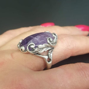 Amethyst Ring, Natural Amethyst, Purple Ring, Leaf Ring, February Ring, Statement Ring, February Birthstone, Solid Silver Ring, Amethyst image 8