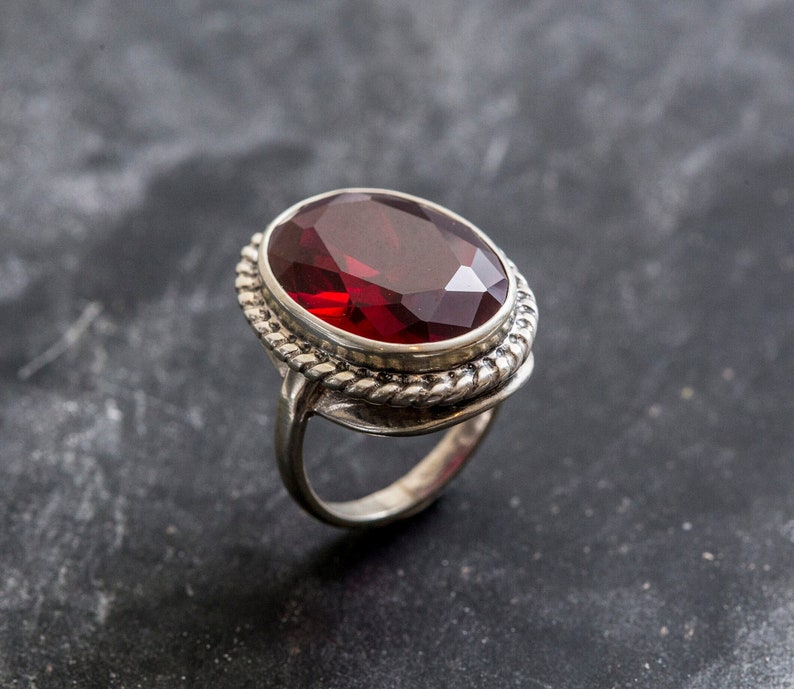 Ruby Ring, Created Ruby, Large Ruby Ring, Statement Ring, Red Ring, Vintage Ruby Ring, Large Victorian Ring, Vintage Silver Ring, Ruby image 3
