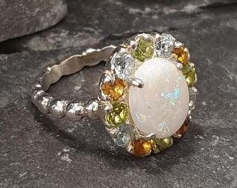 Opal Ring, Natural Opal, Topaz Ring, Victorian Cocktail Ring, October Birthstone Ring, Real Opal Ring, Vintage Opal Ring, Rare By Adina