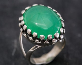 Large Chrysoprase Ring, Natural Chrysoprase, Vintage Silver Ring, Green Statement Ring, Cocktail Ring, Solid Silver Ring, Rare By Adina