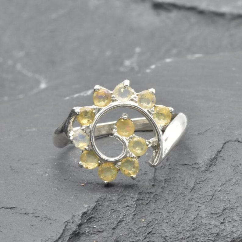 Fire Opal Ring, Natural Ethiopian Opal, Swirl Opal Band, October