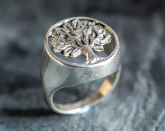 Silver Tree Ring, Tree of Life Ring, Round Silver Ring, Tree Statement Ring, Silver Unique Ring, Nature Lover Ring, Rare by Adina