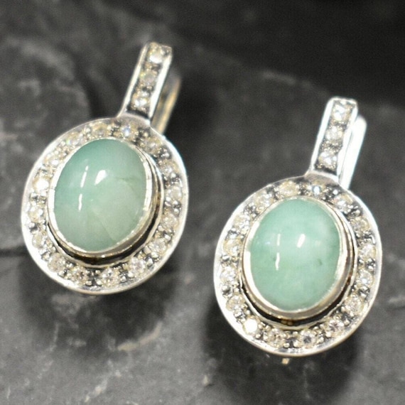 Emerald Drop Earrings, Genuine Emerald, Green Bezel Earrings