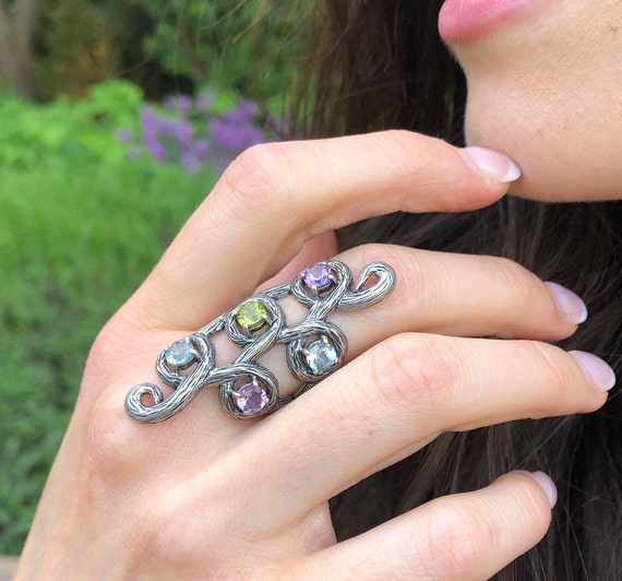 Leaf Ring Topaz Ring Long Ring Vintage Rings Artistic Ring