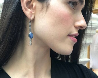 Silver Tribal Earrings, Kyanite Earrings, Silver Long Earrings, Blue Statement Earrings, Blue Tribal Earrings, Blue Eye Earrings, Kyanite