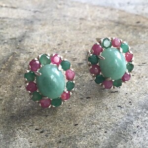 Emerald Earrings, Natural Emerald, Natural Ruby, Victorian Earrings, Vintage Earrings, May Birthstone, July Birthstone, Solid Silver Studs