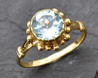 Blue Topaz Ring, Natural Blue Topaz, December Birthstone, Flower Topaz Ring, Blue Topaz SKY Ring, Round Blue Diamond Ring, Rare By Adina