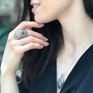 Ciondolo antico, Ciondolo di diaspro oceanico, Ciondolo grande, Ciondolo di dichiarazione, Ciondolo di diaspro, Ciondolo di pietra preziosa unico, Ciondolo in argento massiccio immagine 7