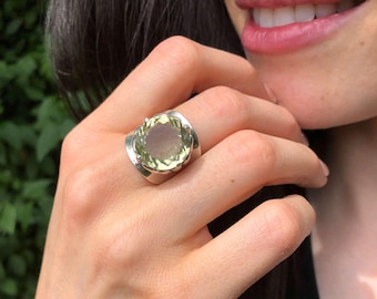 Lemon Quartz Ring, Natural Lemon Quartz, Statement Ring, Yellow Diamond Ring, Vintage Ring, Antique Ring, Solid Silver Ring, Lemon Quartz