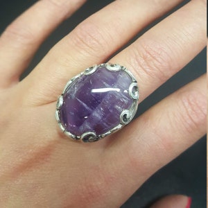 Amethyst Ring, Natural Amethyst, Purple Ring, Leaf Ring, February Ring, Statement Ring, February Birthstone, Solid Silver Ring, Amethyst image 10