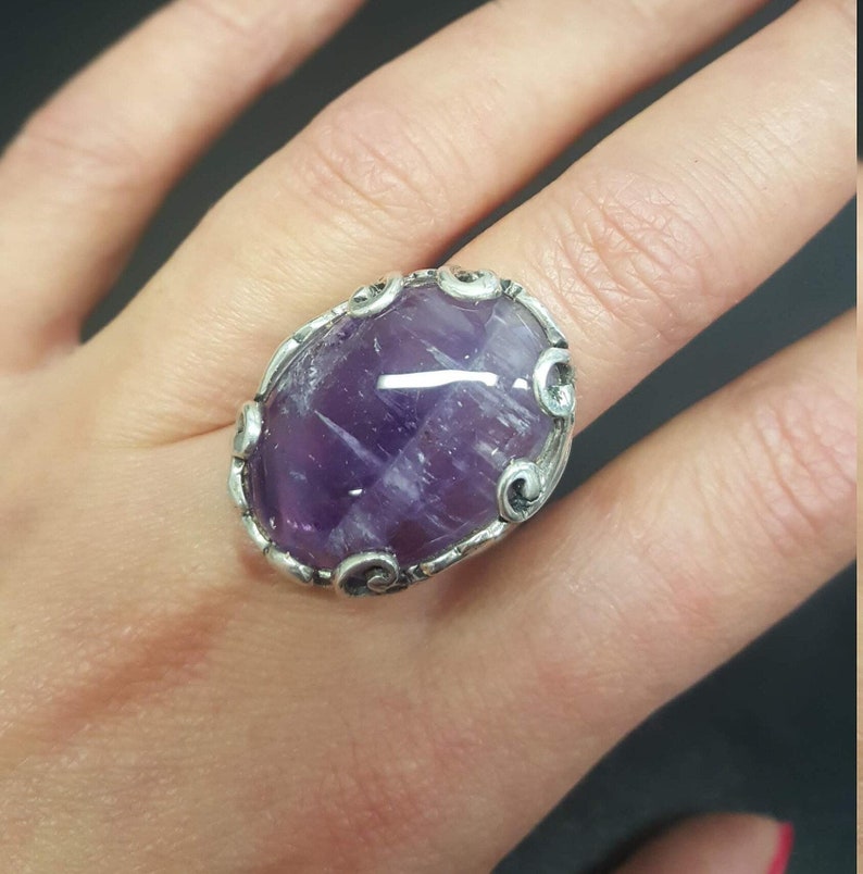 Amethyst Ring, Natural Amethyst, Purple Ring, Leaf Ring, February Ring, Statement Ring, February Birthstone, Solid Silver Ring, Amethyst image 10