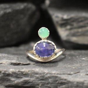 Tanzanite Ring, Natural Tanzanite, December Birthstone, Asymmetric Ring, Vintage Ring, Unique Stone Ring, Multistone Ring, Solid Silver Ring image 7
