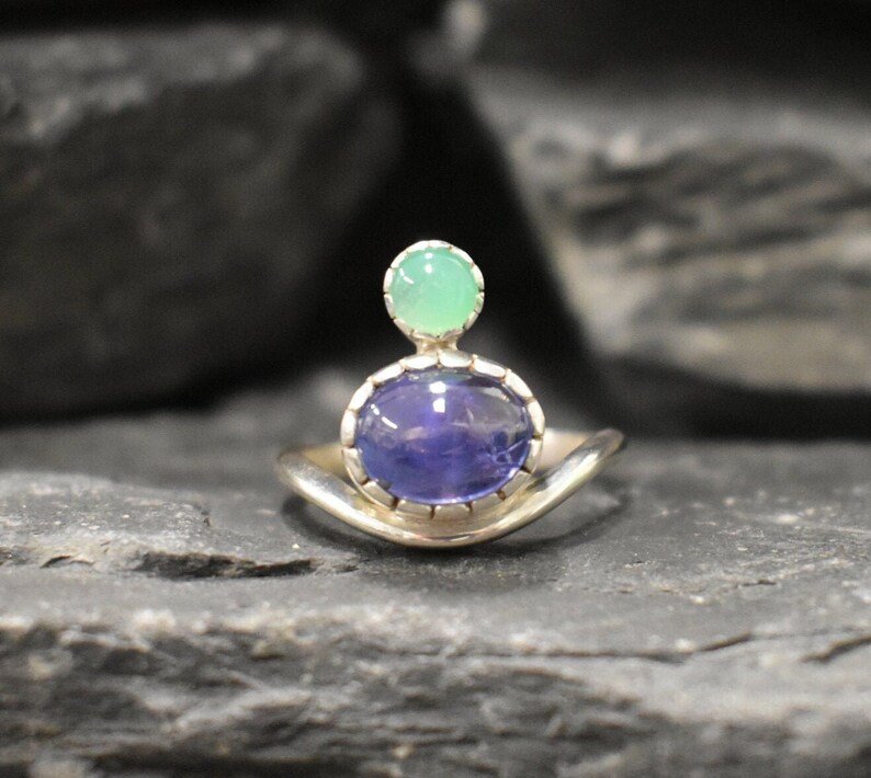 Tanzanite Ring, Natural Tanzanite, December Birthstone, Asymmetric Ring, Vintage Ring, Unique Stone Ring, Multistone Ring, Solid Silver Ring image 7