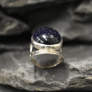 Blue Sandstone Ring, Natural Sandstone, Night Sky Ring, Artistic Ring, Large Sandstone Ring, Black Ring, Sparkly Ring, Solid Silver Ring image 3