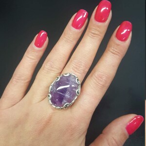 Amethyst Ring, Natural Amethyst, Purple Ring, Leaf Ring, February Ring, Statement Ring, February Birthstone, Solid Silver Ring, Amethyst image 2