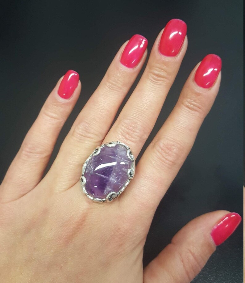 Amethyst Ring, Natural Amethyst, Purple Ring, Leaf Ring, February Ring, Statement Ring, February Birthstone, Solid Silver Ring, Amethyst image 2