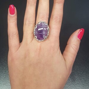 Amethyst Ring, Natural Amethyst, Purple Ring, Leaf Ring, February Ring, Statement Ring, February Birthstone, Solid Silver Ring, Amethyst image 3