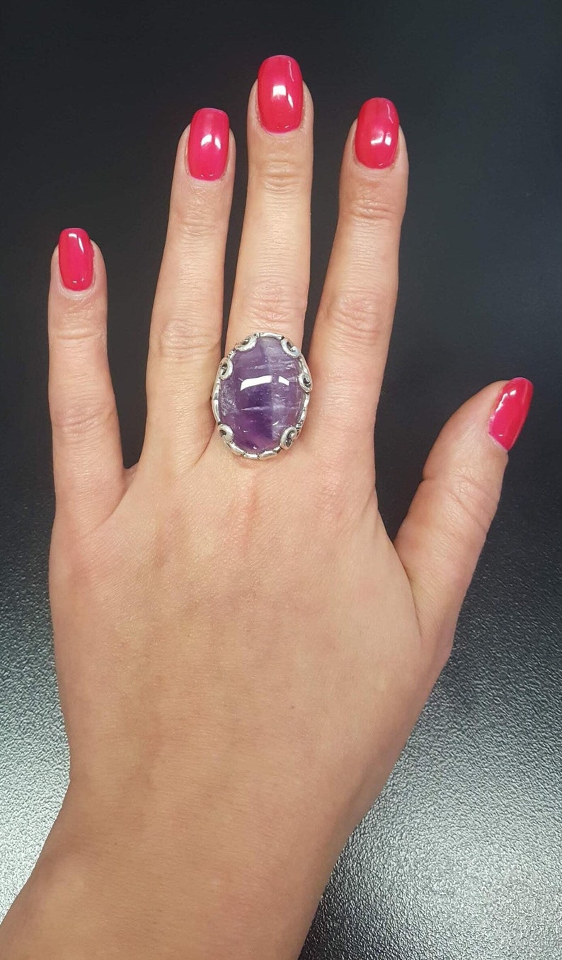 Amethyst Ring, Natural Amethyst, Purple Ring, Leaf Ring, February Ring, Statement Ring, February Birthstone, Solid Silver Ring, Amethyst image 3