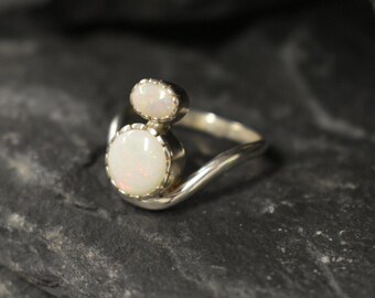 Fire Opal Ring, Natural Opal Ring, Two Stone Ring, Bohemian Ring, October Birthstone Ring, Unique Silver Ring, Silver Ring, Rare by Adina