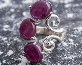 Ruby Statement Ring, Natural Ruby, Three Stone Ruby Ring, Large Ruby Ring, Red Vintage Ring, July Birthstone, Gift For Her, Rare By Adina