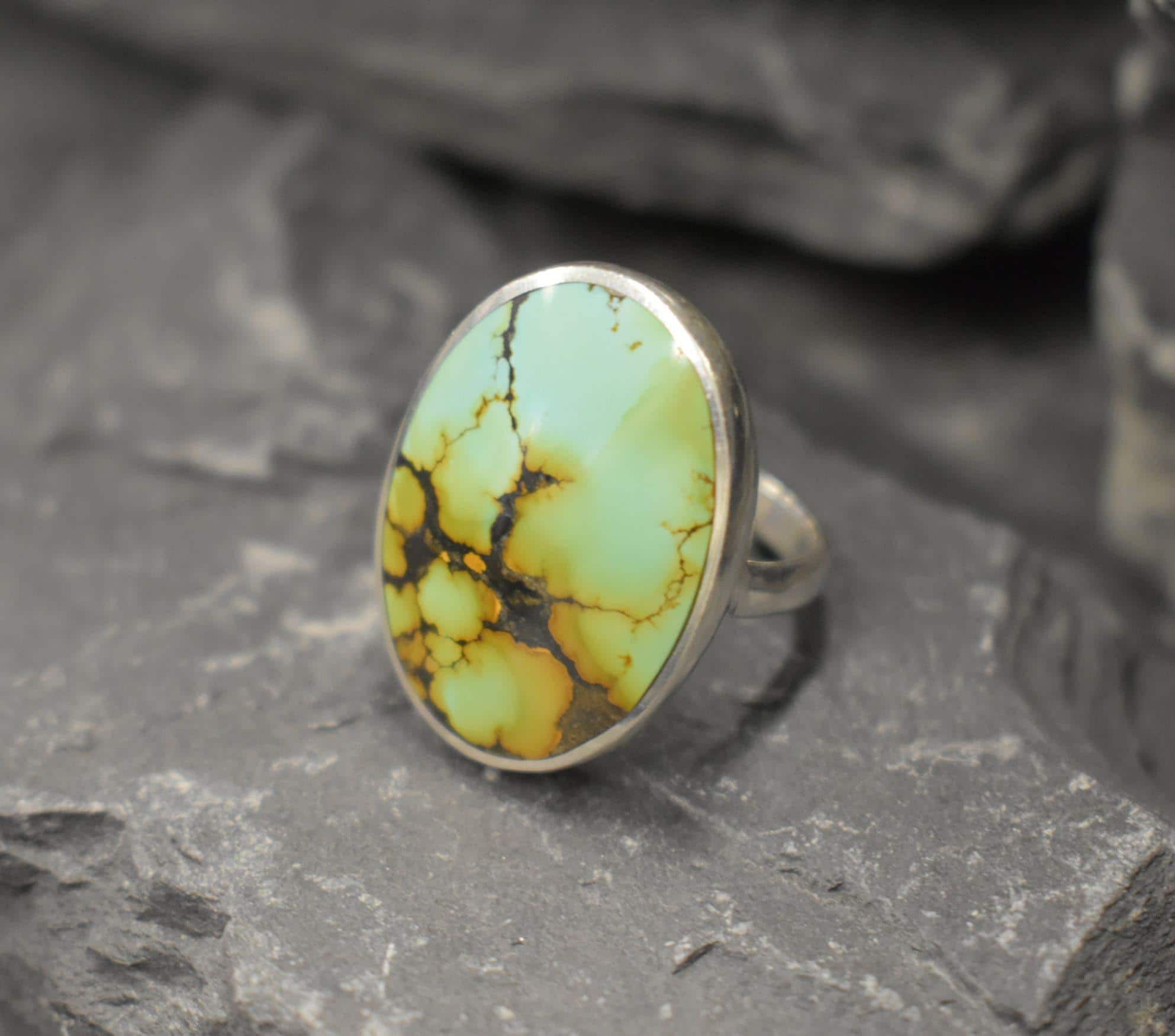Green Turquoise Ring, Natural Turquoise, Large Oval Ring, December Birthstone, Statement Ring, Chunky Ring, Green Ring, Solid Silver Ring
