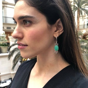 Green Boho Earrings, Natural Chrysoprase Earrings, Artistic Earrings, Vintage Earrings, Inspirational May Earrings, Solid Silver Earrings