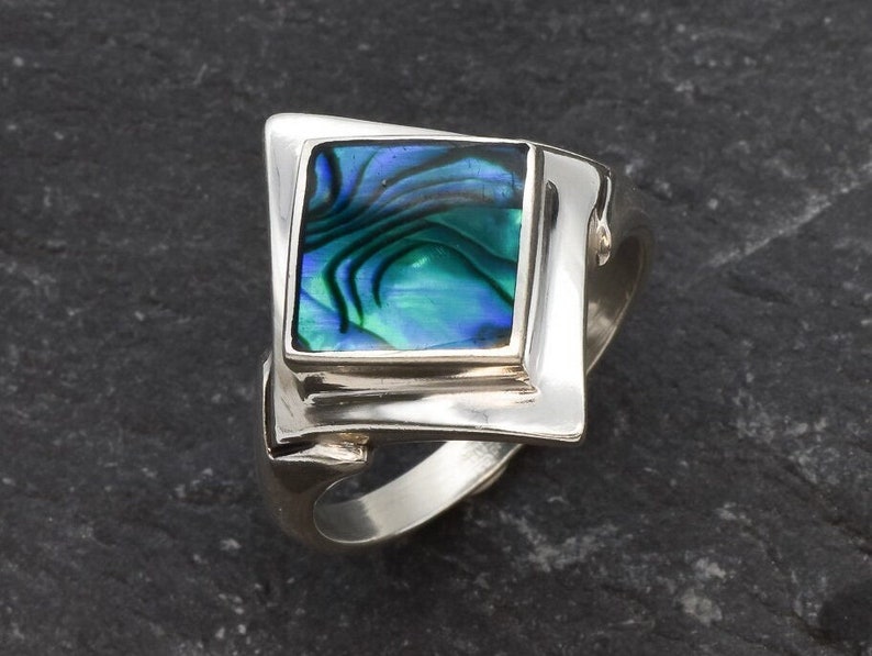 Abalone Ring, Natural Abalone Ring, Blue Shell Ring, Square Abalone ...