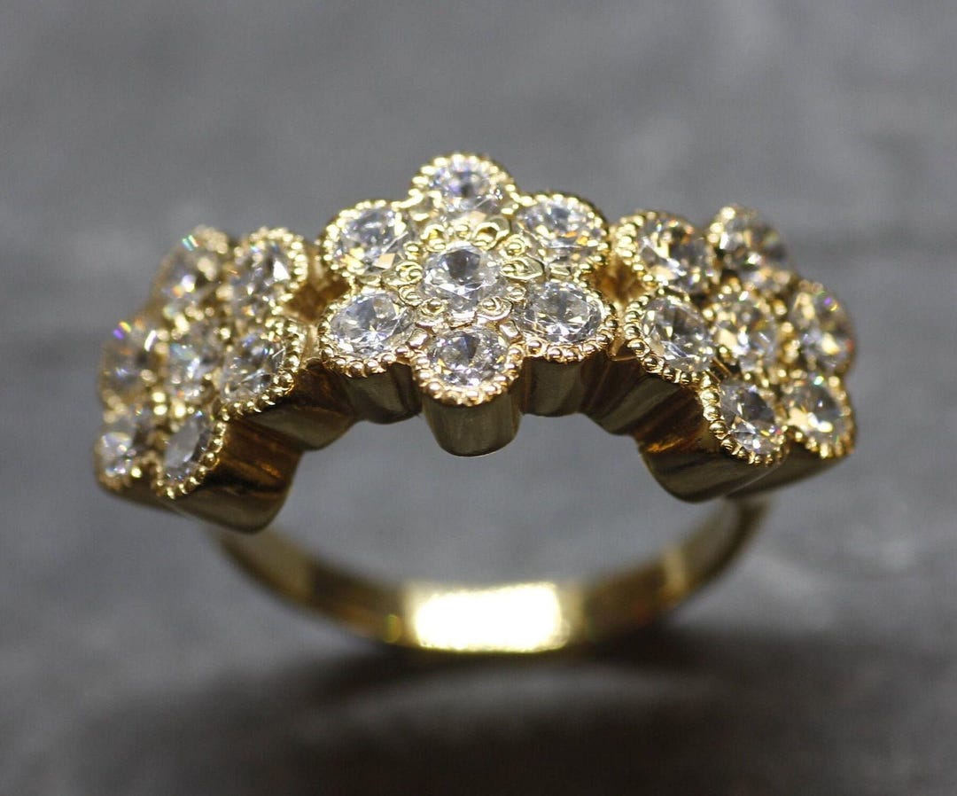 Diamond Flower Ring, Gold Daisy Ring, Vintage Flower Ring, Sparkly Ring ...