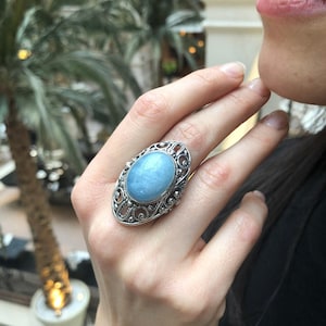 Aquamarine Ring, Natural Aquamarine, Antique Ring, March Birthstone, Large Aquamarine Ring, March Ring, Blue Vintage Ring, Solid Silver Ring