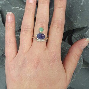 Tanzanite Ring, Natural Tanzanite, December Birthstone, Asymmetric Ring, Vintage Ring, Unique Stone Ring, Multistone Ring, Solid Silver Ring image 8