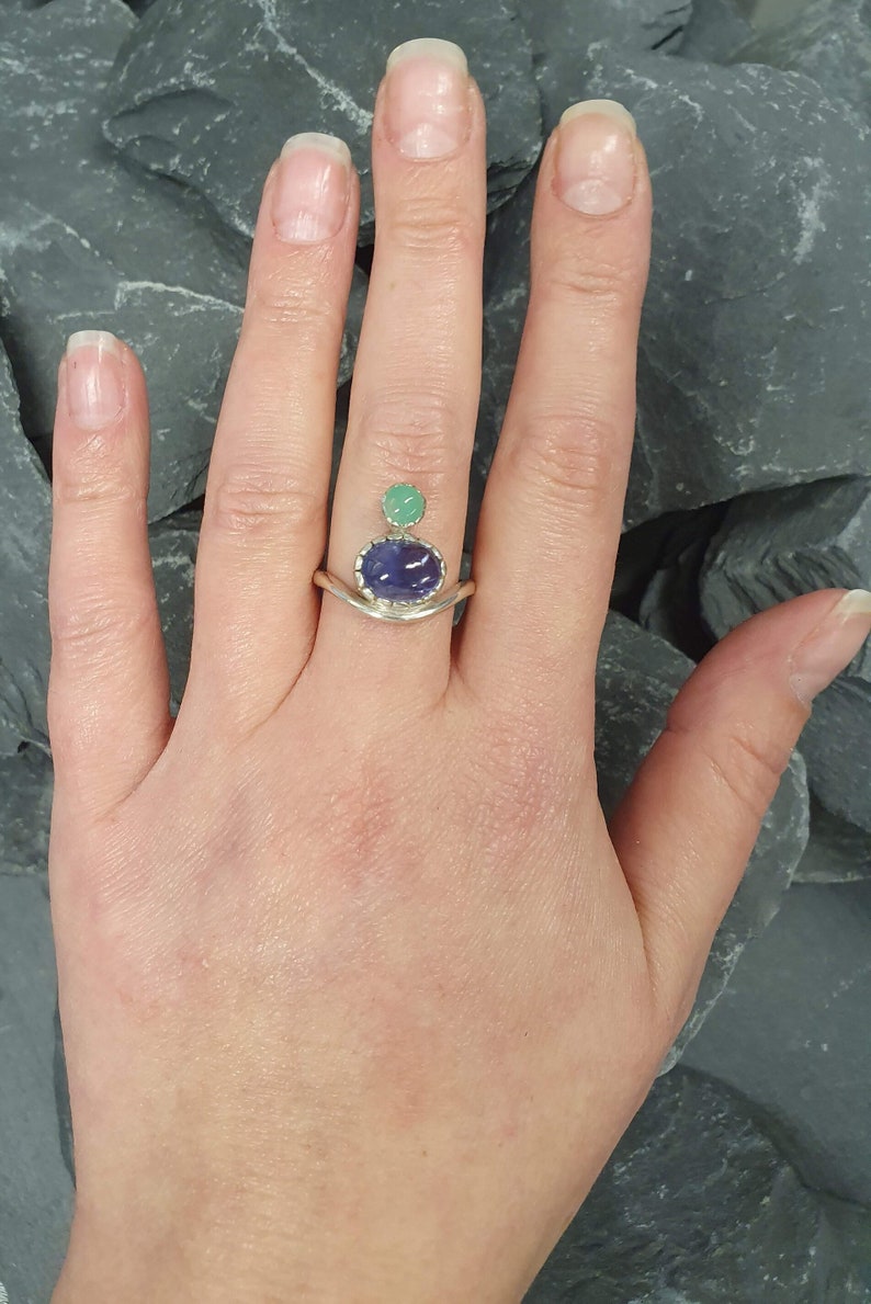 Tanzanite Ring, Natural Tanzanite, December Birthstone, Asymmetric Ring, Vintage Ring, Unique Stone Ring, Multistone Ring, Solid Silver Ring image 8