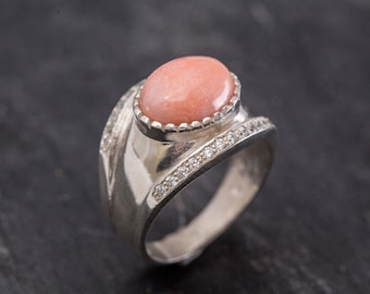 Koralle Ring, Natürliche Koralle Ring, Vintage Ring, Engelshaut Koralle Ring, Silber Ring, selten von Adina