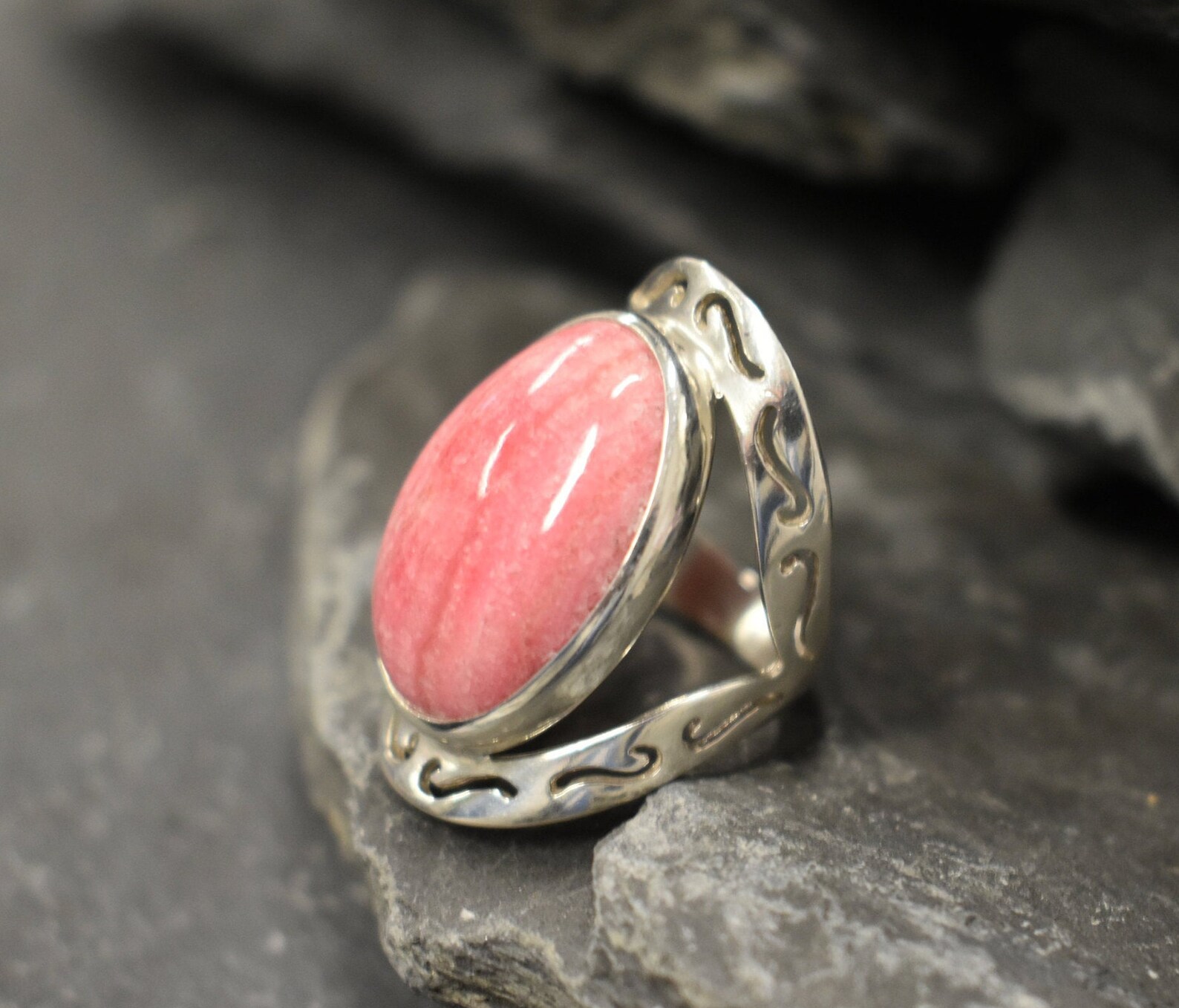 Rhodochrosit Ring Großer Rosa Ring Rosa Oval Ring Statement - Etsy.de