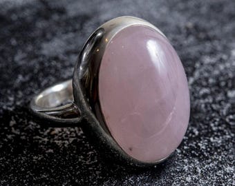 Large Pink Ring, Rose Quartz Ring, Natural Rose Quartz, Pink Oval Ring, Vintage Bezel Ring, January Birthstone, Gift For Her, Rare By Adina