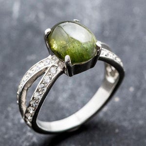 Green Tourmaline Ring, Natural Tourmaline, Vintage Ring, Green Tourmaline, October Birthstone, Split Shank Silver Ring, Rare By ADina