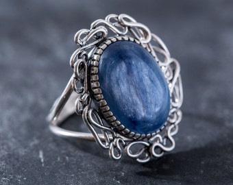 Artistic Kyanite Ring, Blue Kyanite Ring, Natural Kyanite, Vintage Blue Rings, African Kyanite, Blue Ring, Solid Silver Ring, Kyanite