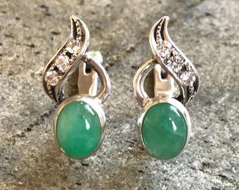 Emerald Earrings, Natural Emerald, May Birthstone, Vintage Earrings, Green Earrings, Green Emerald, Genuine Emerald, Silver Earrings