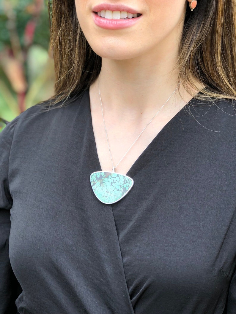 Turquoise Pendant, Triangle Pendant, Natural Turquoise, Arizona Turquoise, Statement Pendant, Large Pendant, Vintage Turquoise Pendant image 6