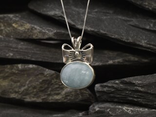 Simbolo Serenità E Guarigione Ciondolo In Acquamarina Naturale Con Argento 925 - Gioiello Artigianale Ciondolo Spirituale Senza Collana Regalo