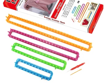 LAYOER Spool Long Knitting Loom Set with Hook Needle Kit for Yarn Cord Knitter 4 Looms