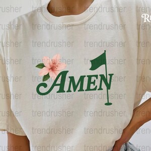 Amen Floral Graphic T-Shirt, Trendy Faith Inspired Tee, Women's Casual White Shirt with Flower and Flag Design